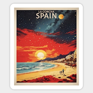 La Concha Beach Spain Starry Night Travel Tourism Retro Vintage Art Sticker